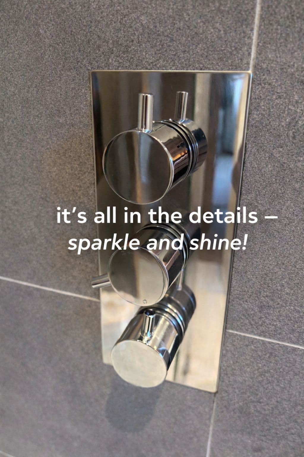 Close-up of shiny shower knobs after detailing